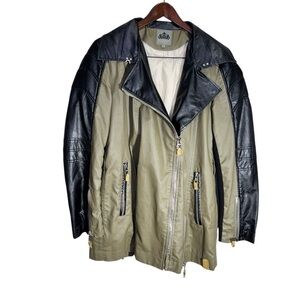 Nicole Benisti Green & Black Faux Leather Moto Biker Jacket Size XL
